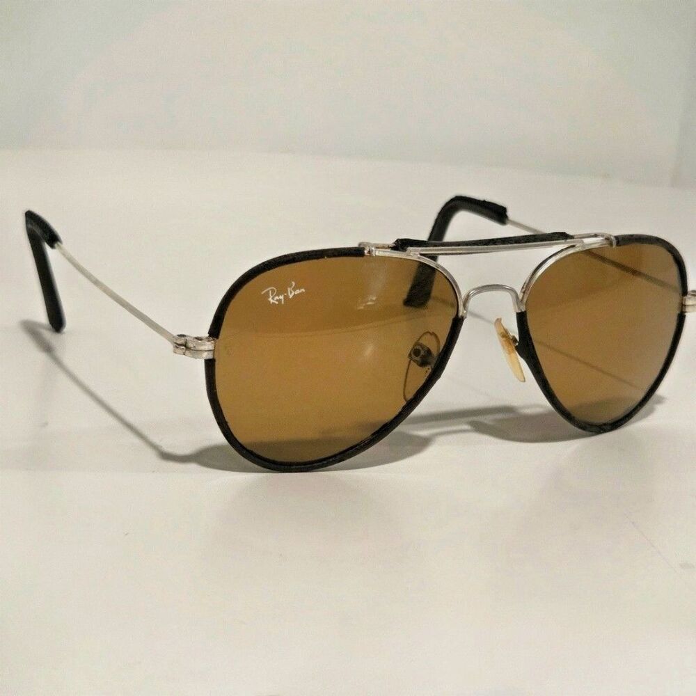 1980s Ray-Ban B&L Leathers Outdoorsman Brown B15 Vintage USA 52-14 Sunglasses